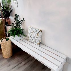 🌱 Solid Wood Bench/Coffee Table ::: 17"H X 60"W X 16"D (4 Planks) ::: Distressed White 