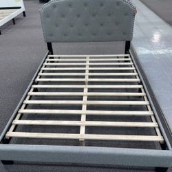 Brand new queen size grey linen upholstered platform bed Frame