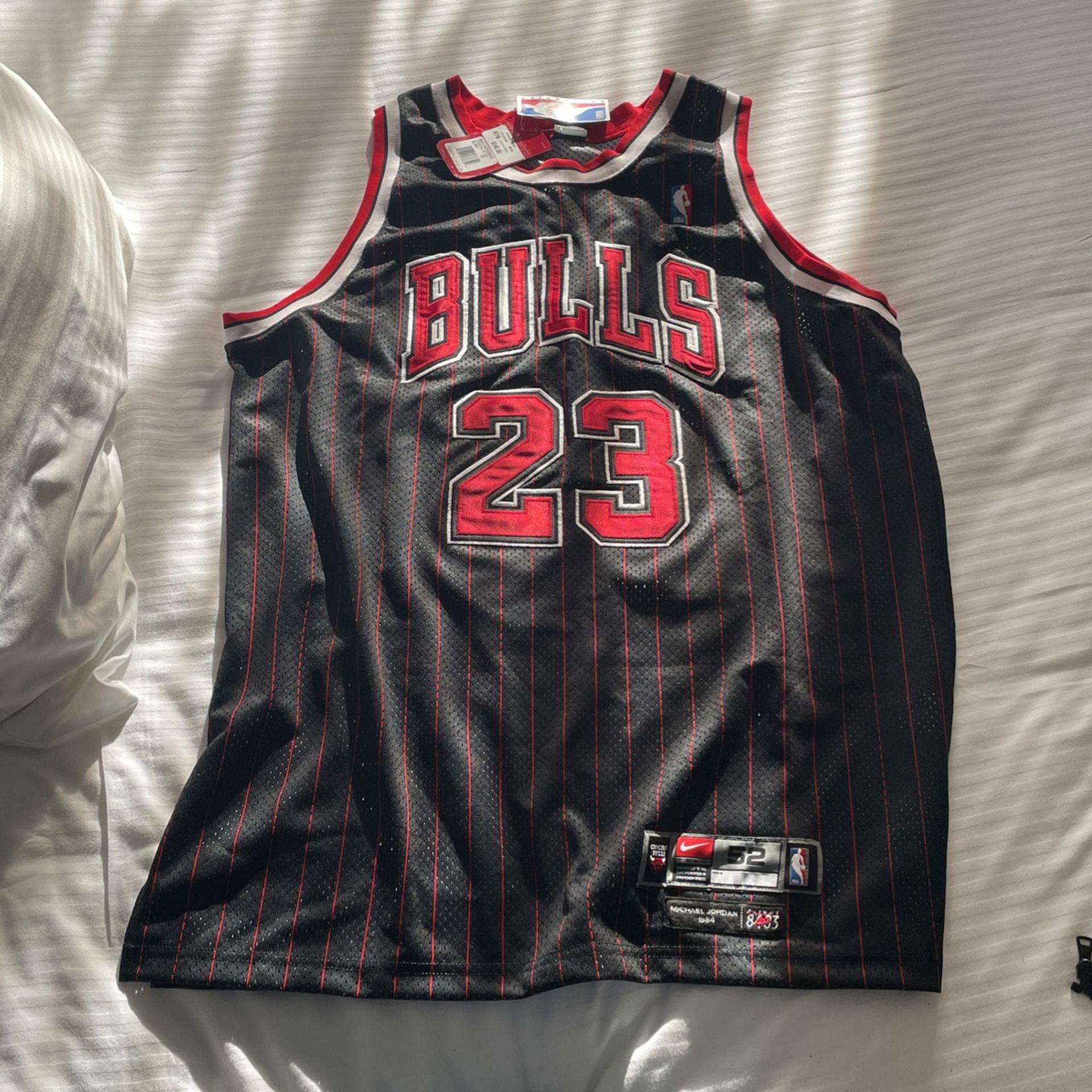 Authentic Nike Jordan Blk/Red Pinstripe Jersey Sz 52 NWT