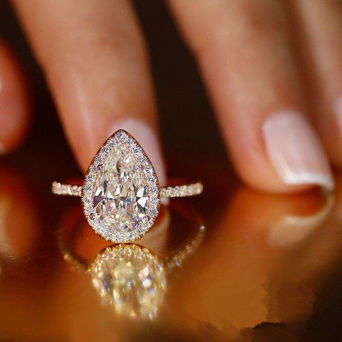 "Elegant Water Drop Bright Zircon Thin Pear Wedding Ring for Women, PD512
 