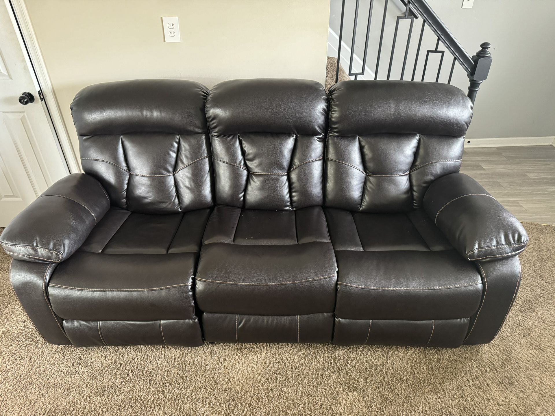 Dark Brown 2PC Couch Set  Reclining With Levers