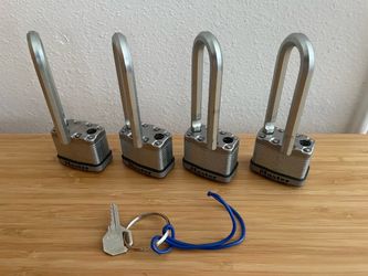 Set of 4 Master Lock Heavy Duty Outdoor Keyed Padlocks  with ONLY ONE KEY (2-in Wide x 2-1/2-in Shackle)