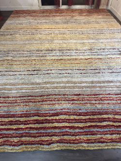 Large Multicolor Striped Shag Area Rug