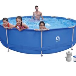 "Swimming Pool12' x 30"" Round Metal Framed Above Ground Outdoor Backyard  with Simple Quick Connection Filter Pump and 1,617 Gal Water Capacity, NEW
