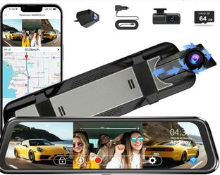 3 Channel Mirror Dash Camera for Cars,9.66" Triple Rear View Mirror with Front 4K/3K, Inside and Rear 1080P with WiFi, G-Sensor, Night Vision, Reverse