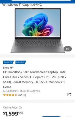 HP Omnibook 5 16” Touchscreen laptop