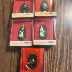 LOT OF 5 CLASSIC PEWTER SANTAS, ENESCO, VINTAGE 1989, CHRISTMAS ORNAMENT