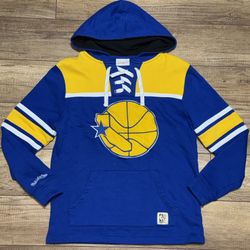 Mitchell & Ness Golden State Warriors Hockey Hoodie Lace Up Throwback Logo Mens M