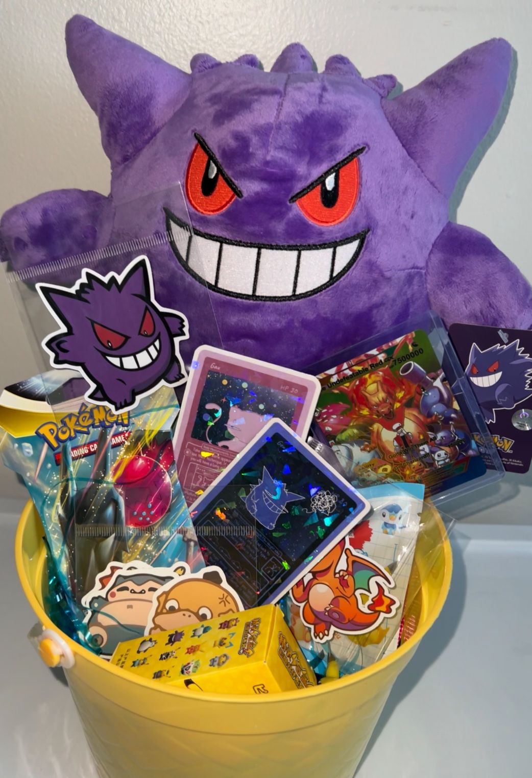 Gengar Pokemon Plush Bucket Ultra Rare Holographic Pokemon Card Collectible 