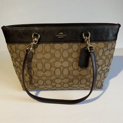Coach Brown Signature Canvas Leather Bag