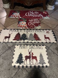 Winter Forest Kitchen Rug Set of 2, Christmas Pine Tree Non-Slip Mats for