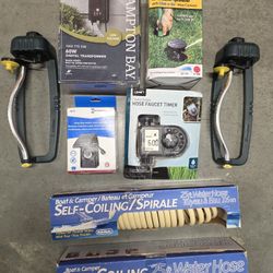 Lot Of (7) Gardening items, Water Hose,Oscillating Sprinkler, Timer, Transformer 