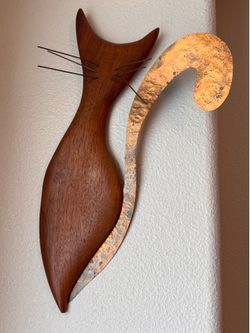 WALL ART - decorative wood & metal “The Cat”