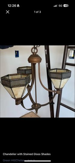 Chandelier with Stained Glass Shades