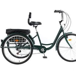 24" 7-Speed Carbon Steel Tricycle with Rear Storage Basket