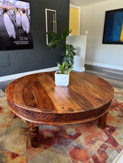 Hand-Carved Solid Teak Coffee Table | Mexican Hacienda • Spanish Colonial • Mediterranean Style