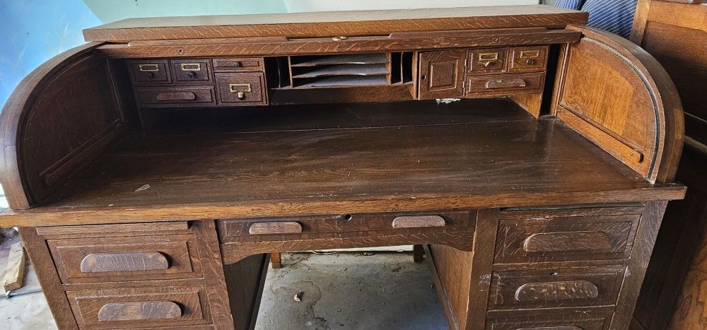 Antique Solid Rolltop Office