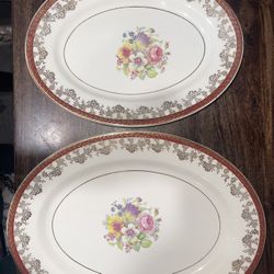 Antique Stetson American Beauty China Platters Gold Leaf Flowers