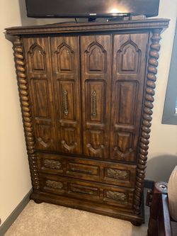 Dark Wood Armoire with Barley Twist Columns