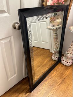 Vintage Neoclassic Style Greek Black Lacquer Eclectic Wall Mirror