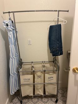 3-Bag Laundry Sorter with Hanging Rail