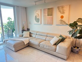 Beige Leather Sectional Sofa with Chaise - Modern & Comfortable - Modani