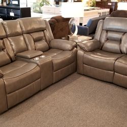 Brand New Gray Gel Leather Manual Reclining Sofa + Loveseat 2PCs Set