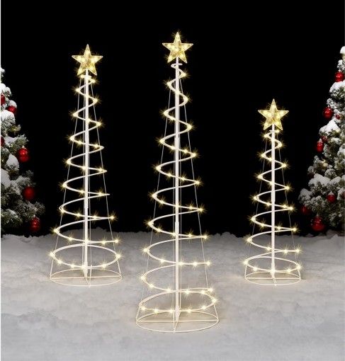 3 Spiral Lighted Trees Yard Decore CHRISTMAS 