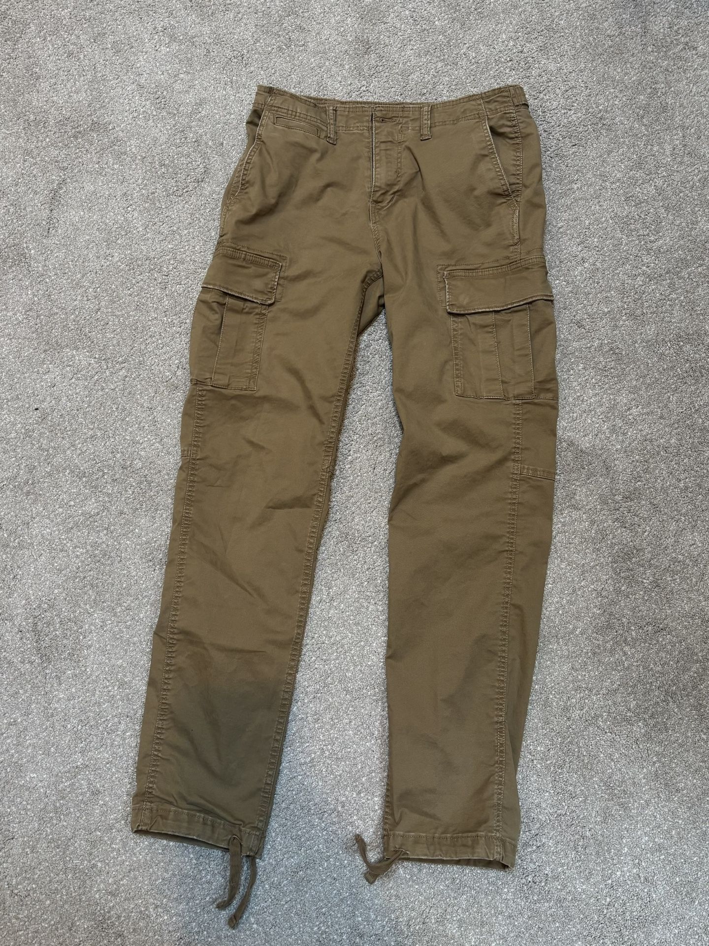 American Eagle Pants Mens 32x36 Lived-In Cargo Khaki Flex Drawstring Casual