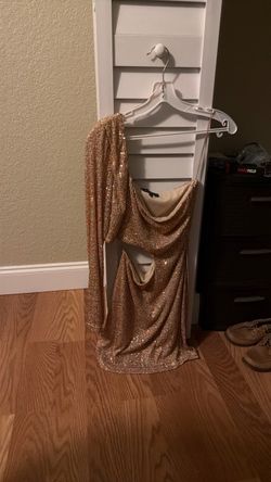 Gold Sequin One-Shoulder Mini Dress/ size L