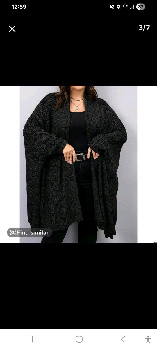Batwing Sleeved Open Front Cardigan 3x