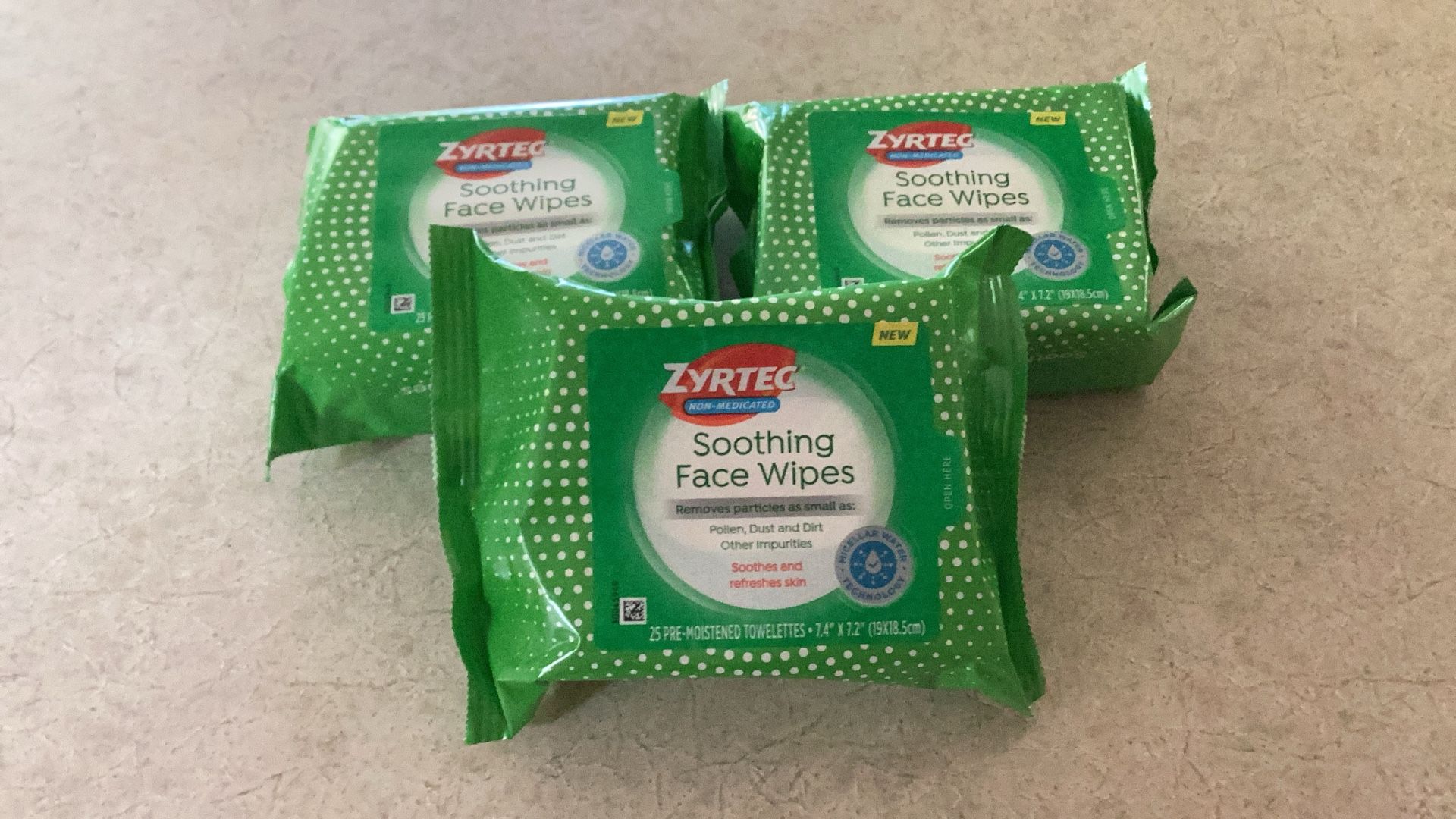 3 Pack Zyrtec Soothing Face Wipes