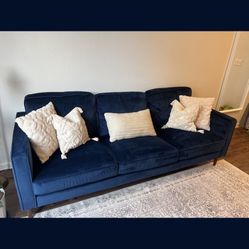 *Free Delivery* Blue Velvet Modern Living Spaces Couch Sofa 3 Seater