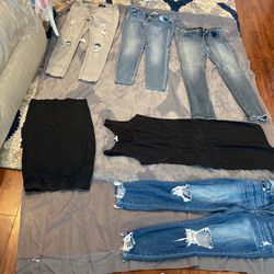 female jeans and 2 piece skirt and dress