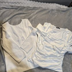 White Long Sleeve Stretchy Tops 