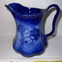 Vintage Staffordshire Cobalt Blue Pitcher 5.5" with Roses Made in England