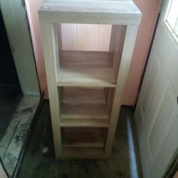 Slightly Used Grey Wooden Shelf With Three Cubbies 