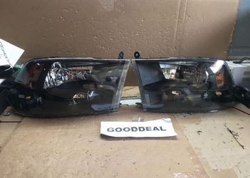 #OH27 FIT 2009-2018 Dodge Ram 1500/2500/3500 Black Amber Out Halogen Headlight Head Lights Pair Set