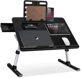 Laptop Bed Tray Table, SAIJI Adjustable Bed Desk for Laptop, Foldable Laptop Stand with Storage Drawer for Eating, Working, Writing (Black, X-Large)