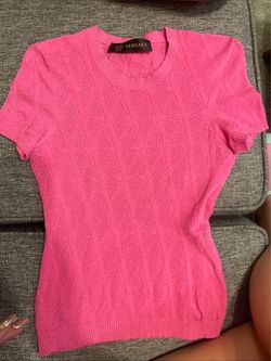 Versace Pink Cable Knit Short Sleeve Top