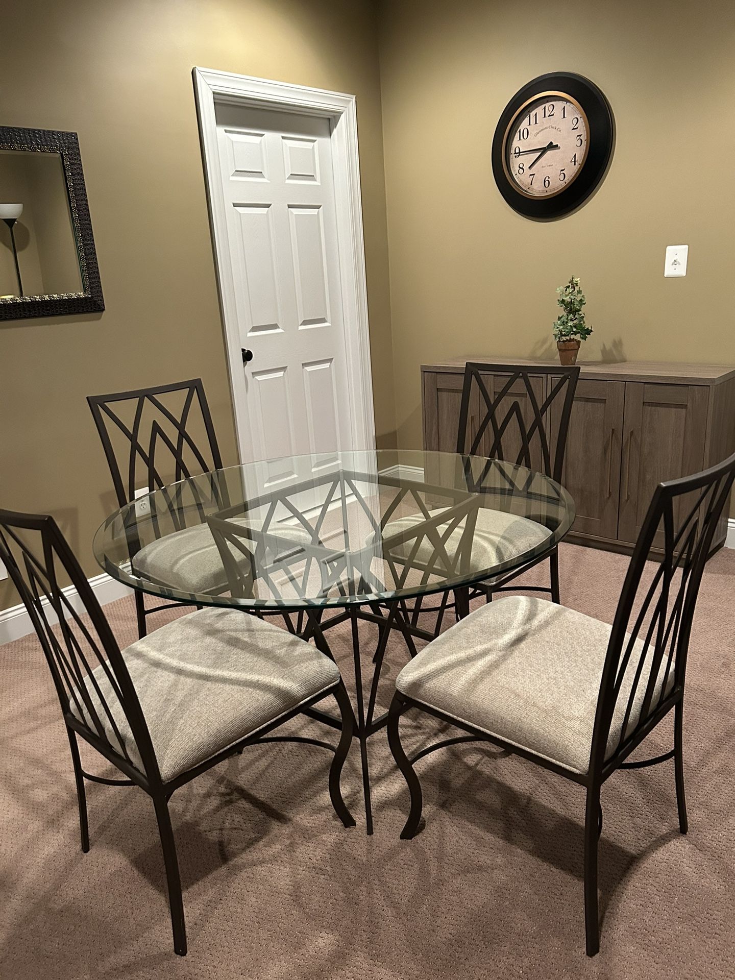 Glass Top Wrought Iron Kitchen Table And 4 Chairs