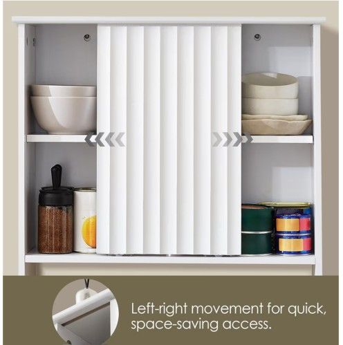 Bathroom Wall Cabinet, Medicine Cabinet Wall Mounted w/Fluted Sliding Door Adjustable Shelf White Storage Cabinet Organizer for Kitchen Dining Room Li