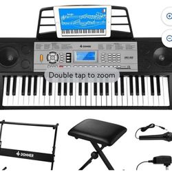 Donner Keyboard Piano, 54 Key Piano Keyboard, Portable Electric Keyboard with Piano Stand, Bench, Microphone, Music Stand and Piano App, Supports MP3/