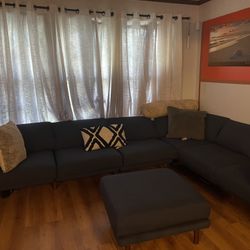 Navy Blue Sectional 6 Seats with Ottoman