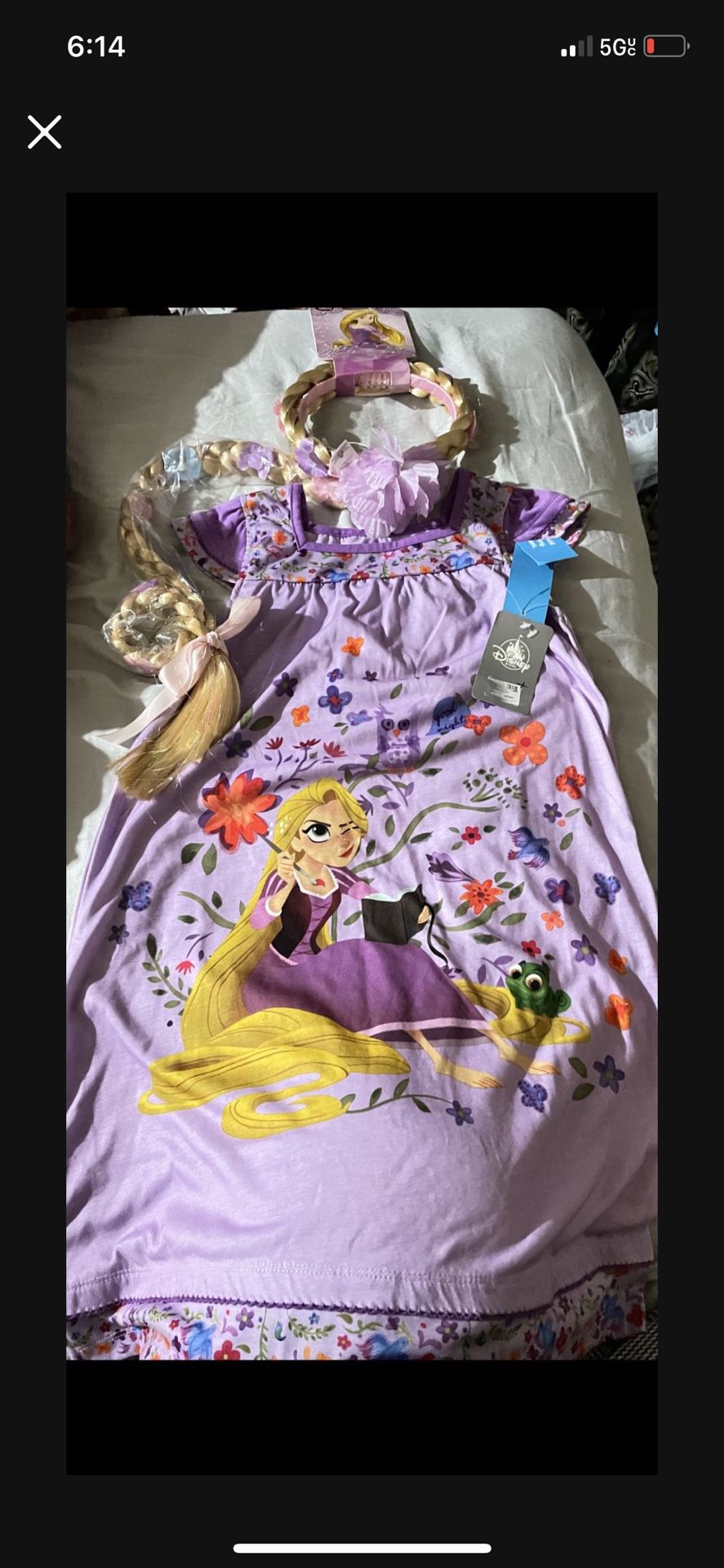 Rapunzel Tangled Costume Braid Wig Long Hair Crown Tiara And Sleeping Gown Size 7/8 NWT Serious inquiries only  Pick up location in the city of Pico R