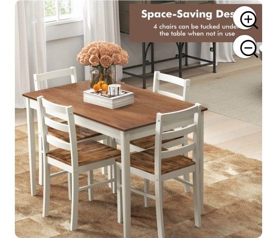 Costway 5-Piece Dining Set Solid Wood Kitchen Furniture with Rectangular Table & 4 Chairs