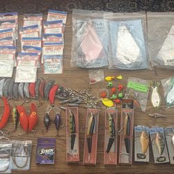 Salmon Fishing Gear. Lures, Flashers, Leaders, Lead Weights And Tackle Box