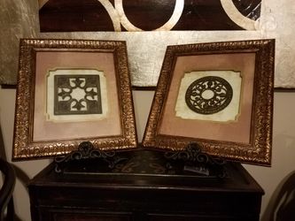 Art; Framed art; quantity 2; taupe, gold & bronze tones; 13 1/2 x 16 in; - $20