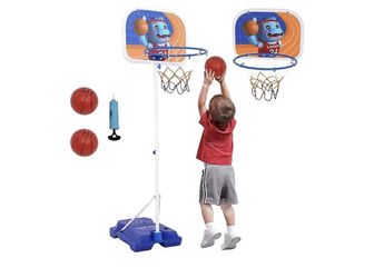 2 in 1 Mini Basketball Stand Adjustable Height Portable 96-170 cm Water or Sand Filled Foot, Outdoor/Indoor Basketball Hoop with 2 Balls for 3-8 Years
