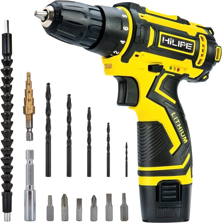 59
Drill Set,12V Cordless Drill with Battery and Charger, Home Electric Power Drill Cordless, 3/8-Inch Keyless Chuck, 2 Variable Speed, 18+1 Position,
